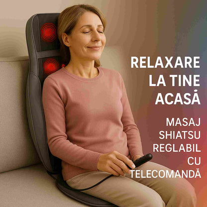Husa de Scaun pentru Masaj Shiatsu 2D 3D, cu Functie de Incalzire si Masaj, Masaj cu Framantare și Vibratii, 3 Moduri, 3 Viteze, pentru Dureri Cervicale si de Spate