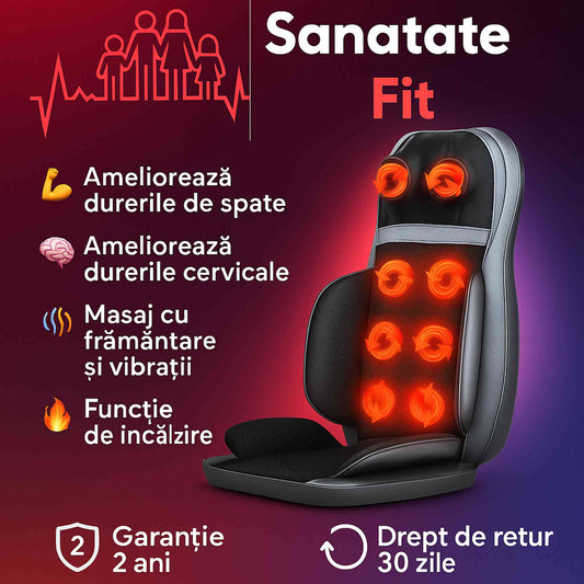 Husa de Scaun pentru Masaj Shiatsu 2D 3D, cu Functie de Incalzire si Masaj, Masaj cu Framantare și Vibratii, 3 Moduri, 3 Viteze, pentru Dureri Cervicale si de Spate